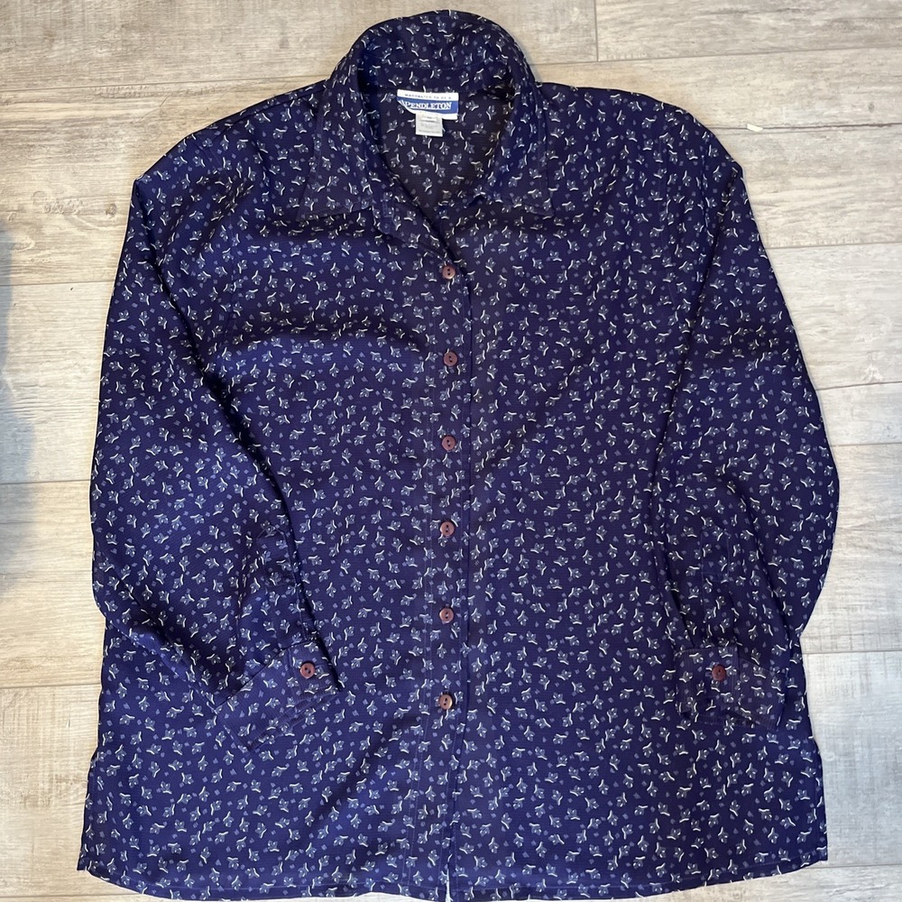 Pendleton Button Up Shirt Women's 1X Purple Pattern Long Sleeve Shaped Fit